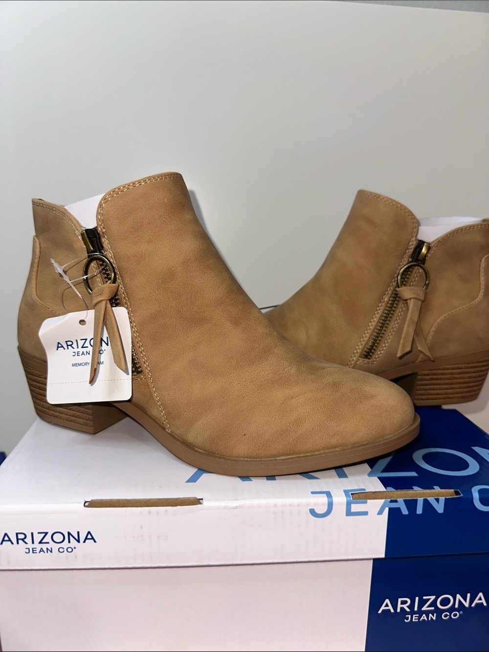 Arizona Jean Company Tan Side-Zip Low Heel Ankle Boots